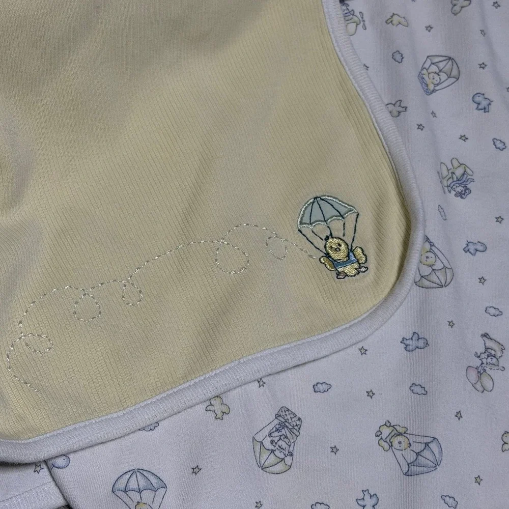 Vintage The Children's Place Baby Blanket Yellow Reversible Parachute Animals
